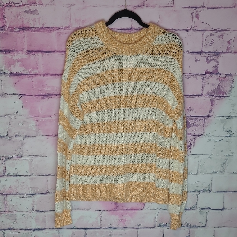 MADEWELL BAEZ PULLOVER IN STRIPE MARLED CARAMEL WOOL ALPCA OPEN KNIT MEDIUM - Picture 2 of 12